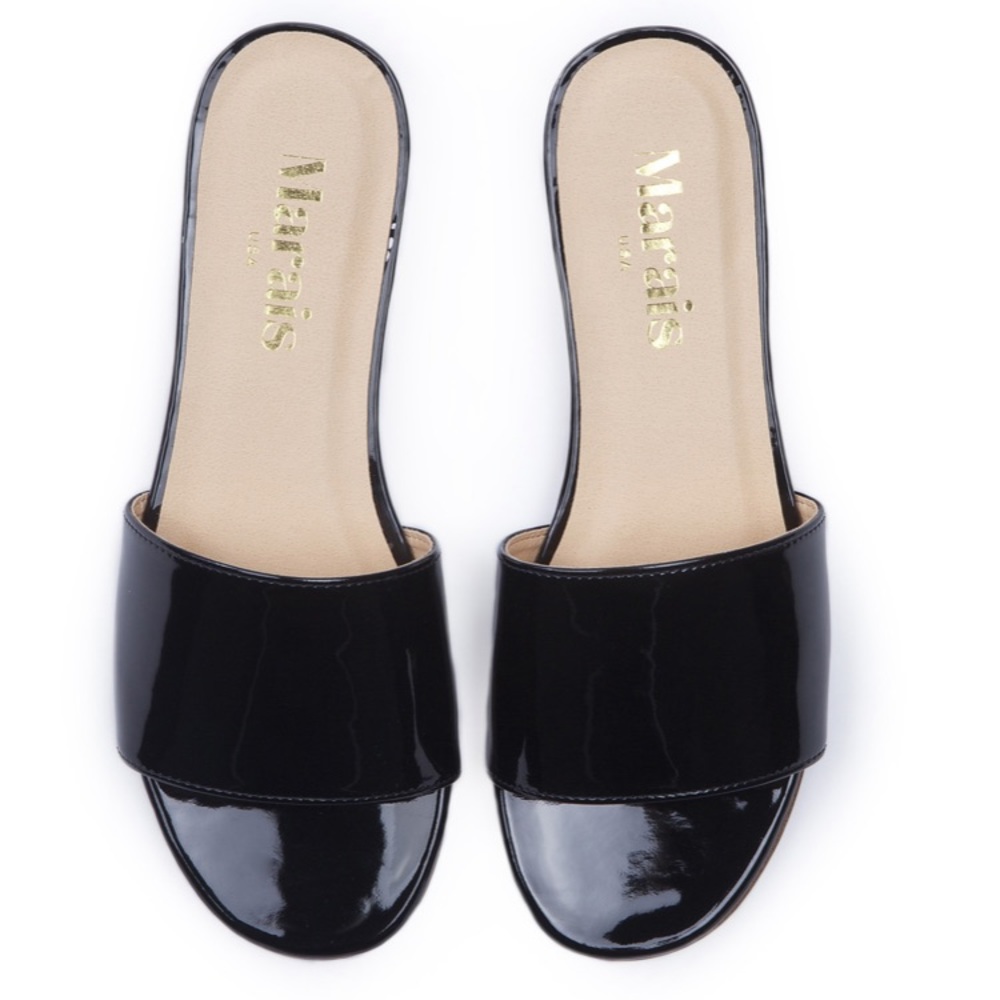 Marais Black Patent Flats/Slides Size 9